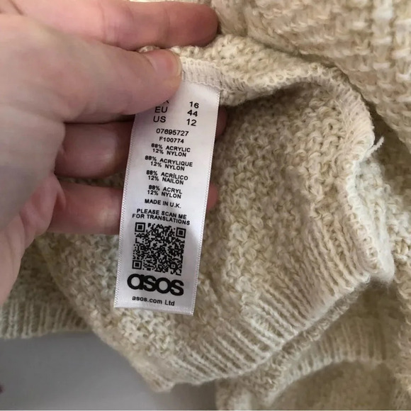Asos Cable Knit Oatmeal Colored Relaxed Fit Cropped Sweater Size US 12 NWT - Picture 7 of 9